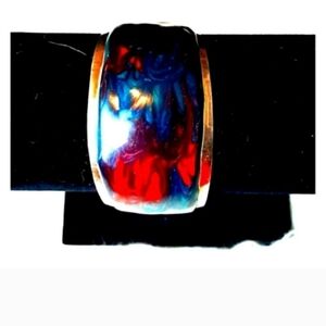 Womans Artsian Hand Crafted& Painted Unique   Silver Cuff Bracelet Not Marked